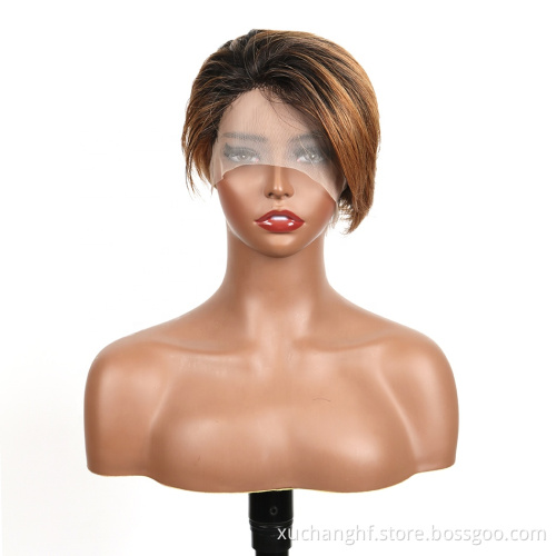 1B/30 8 Inches Ombre Short Curly Brazilian Raw Indian Wholesale Hd Cheap13x6 10 a Virgin Human Hair Lace Front Pixie Cut Wig